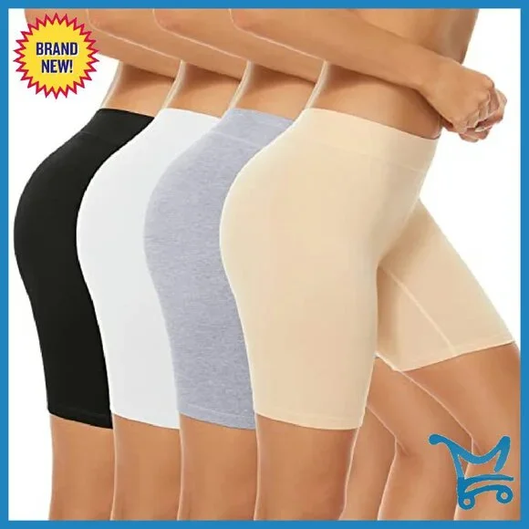 4 Pack Cotton Boxer Shorts Anti Chafing Bike Shorts 8-Inch Inseam